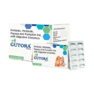 Gutora Tablets for dogs and cats contain probiotics, pumpkin seed extract, papaya leaf extract and digestive enzymes to support gut health, digestion and normal intestinal function.